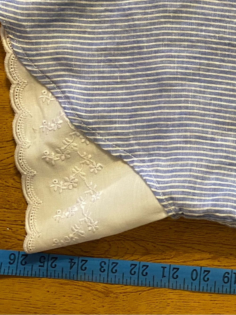 Lauren Ralph Lauren Linen  Blue Stripe Embroidered Hem Shirt Dress Cottagecore - Picture 14 of 14